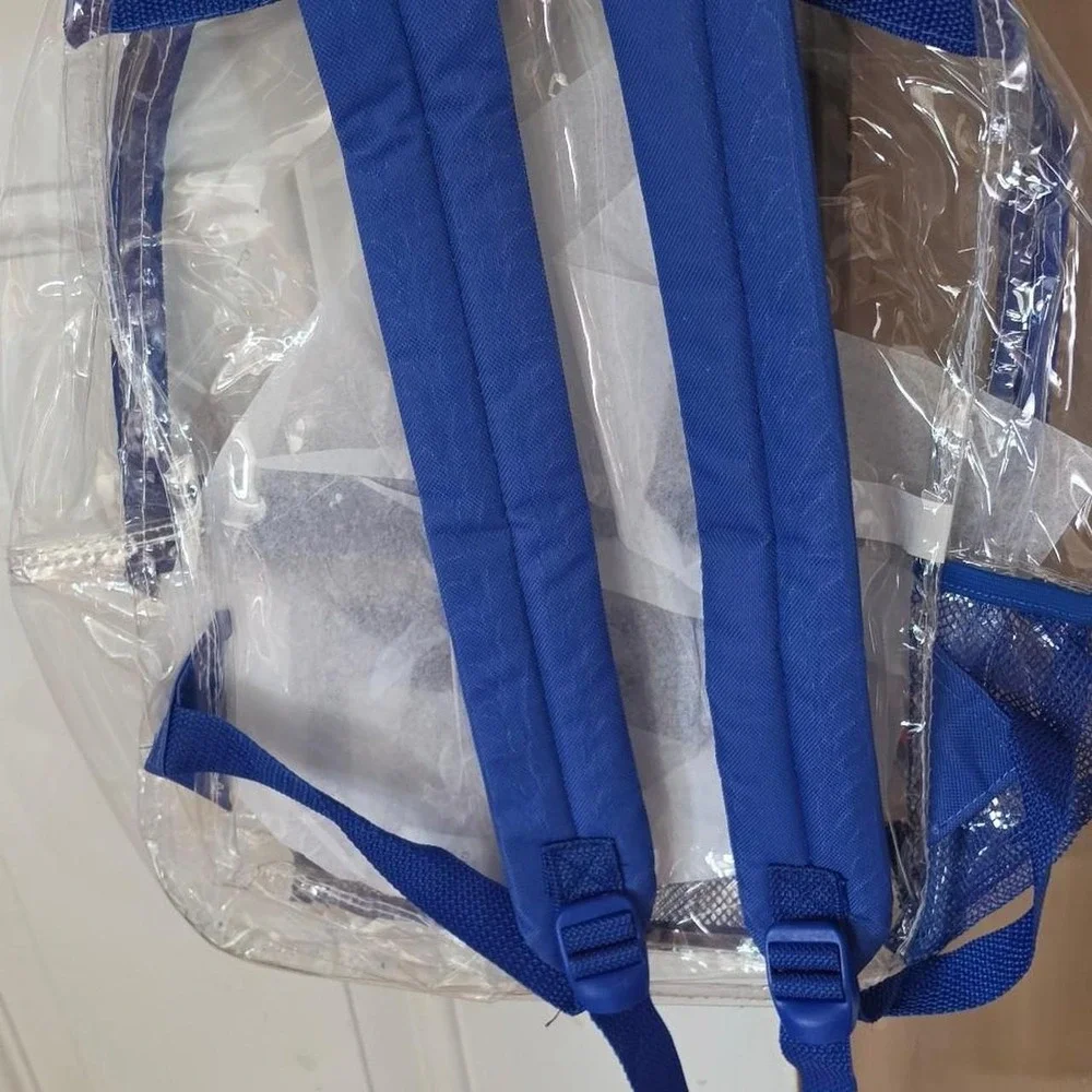 New Blue clear backpack with blue mesh pockets